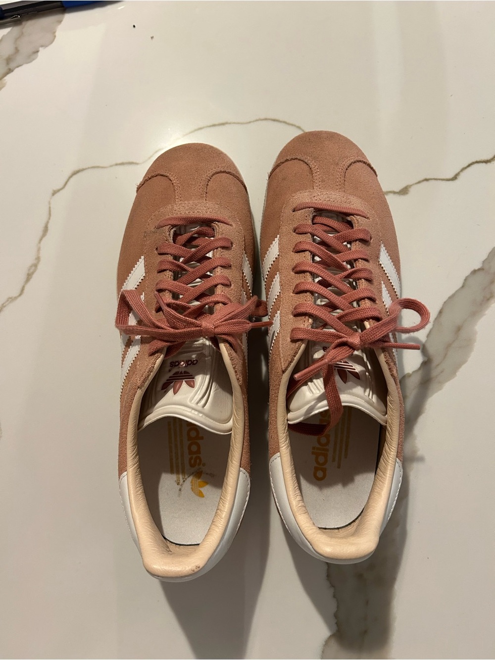 adidas Women’s Suede Sneakers in Dusty Pink with White Stripes